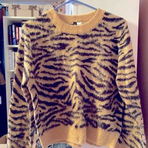 NEW TAN SWEATER WITH ZEBRA PRINT DESIGN!!